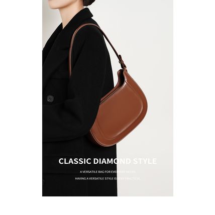 Genuine Leather Women Trendy Cresent Shoulder Bag Hobo Handbags Brown