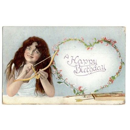 Happy Birthday Cupid? & Arrows Postcard + 1908 London N Empire Machine Postmark