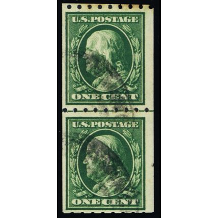 390, Used 1¢ Coil Line Pair - SCV $125.00 * Stuart Katz