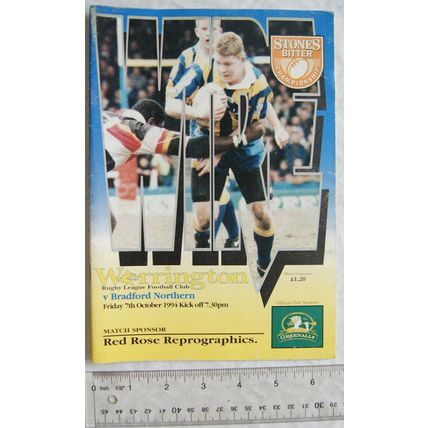 1994 programme Warrington v. Bradford Northern