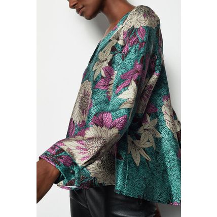 KAREN MILLEN Floral Satin Swing Top NEW