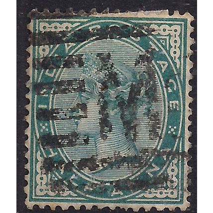 India 1882 - 90 QV 1/2 Anna Blue Green Used SG 85 ( M198 )