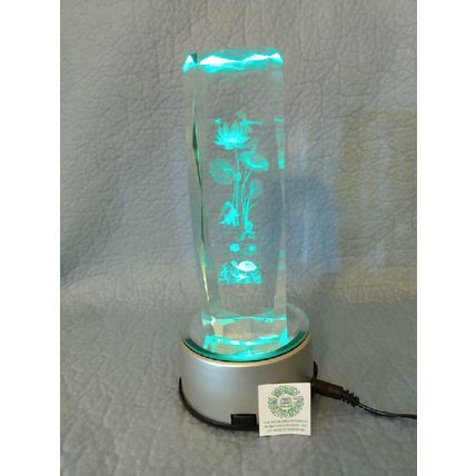6" TALL CRYSTAL PILLAR LASER ETCHED DESIGN + LED AURORA LIGHTING EFFECT STAND