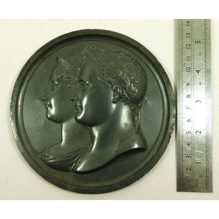 Antique Napoleon Bonaparte & Josephine Large Lead Relief Plaque Andrieu Fecit