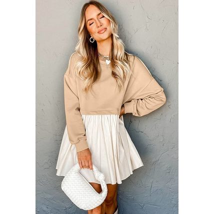 Pale Khaki Sweatshirt Poplin Mini Dress