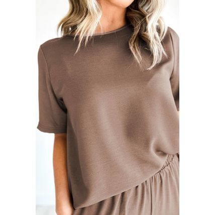 Smoke Gray Solid Color T Shirt 2pcs Wide Leg Pants Set