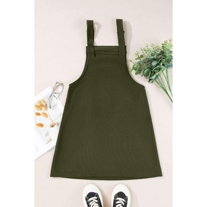 Vineyard Green Solid Front Pockets Sleeveless Corduroy Overall Dress