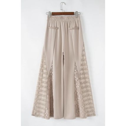 Smoke Gray Boho Lace Patchwork Wide Leg High Waist Pants