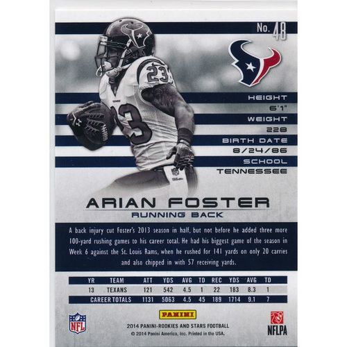 2014 Panini Rookies & Stars #48 Arian Foster Houston Texans