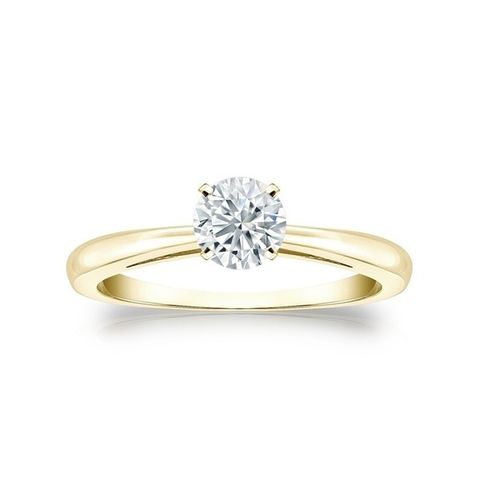 18K Gold Plated Sterling Silver Round 1.0ct White Topaz Solitaire Ring Size 6