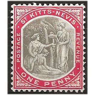 St Kitts-Nevis 1906 SG13 1d Grey-Black & Carmine Mounted Mint . ..