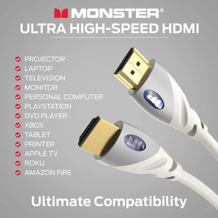 Monster 18Gbps 4K HDMI 2.0 Cable-4 FT-18Gbps-4K HDR-3D-1080P-Ethernet-WHITE-FAST