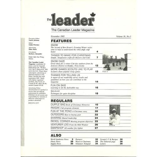 Scouts Canada Leader Magazine November 1985 Vol 16 Num 3 Getting ready Christmas