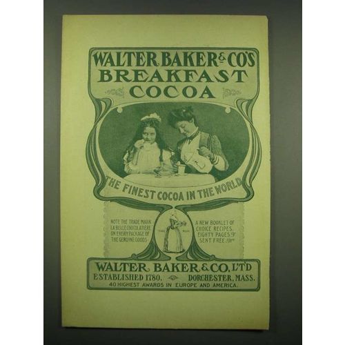 1902 Baker's Breakfast Cocoa Ad - The Finest Cocoa in the World