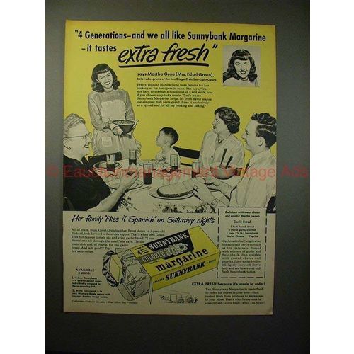 1950 Sunnybank Margarine Ad w/ Martha Gene, Extra Fresh