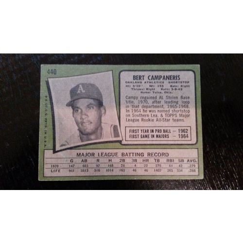 1971 Topps Card # 440 Bert Campaneris Poor (1) Oakland Athletics