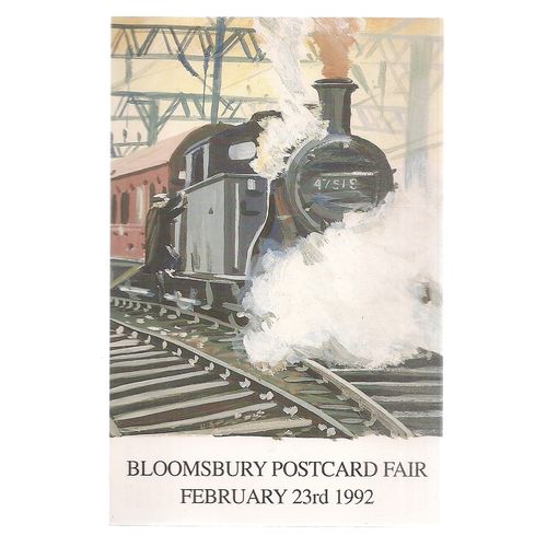 BLOOMSBURY POSTCARD FAIR, 1992 unused postcard STEAM ENGINE =