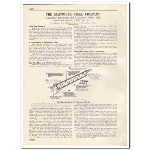 MACOMBER STEEL COMPANY 1931 bar nailer joist roofing vintage catalog