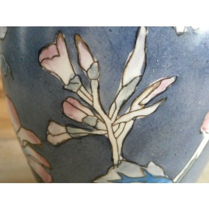 Blue & Pink Oriental Design Hand Painted Floral Vase