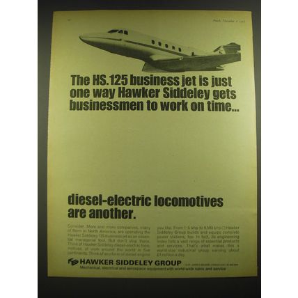 1968 Hawker Siddeley HS.125 Business Jet Ad - Gets Businessmen to Work on Time