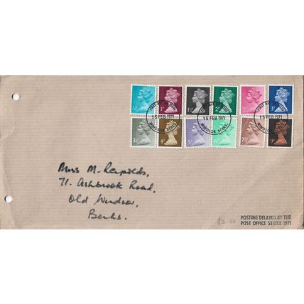 GB 1971 1st decimal Definitive set FDC Windsor pm Marked Posting delayed