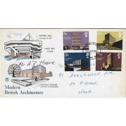 GB 1971 Modern British Architecture FDC St Albans pm
