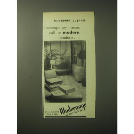 1948 Modernage Furniture Ad - Contemporary homes call for modern furniture