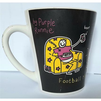 FOOTBALL POEM COFFEE MUG by PURPLE RONNIE11 x 13 x 10 cm diam CLEAN & VERY GOOD