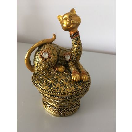 TRINKET BOX - GOLD JEWELLED CAT