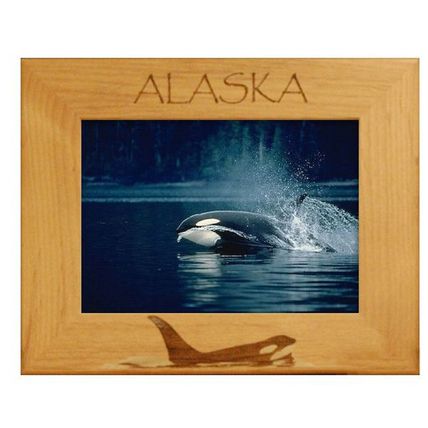 Alaska with Killer Whale Laser Engraved Wood Picture Frame Landscape (3 x 5)
