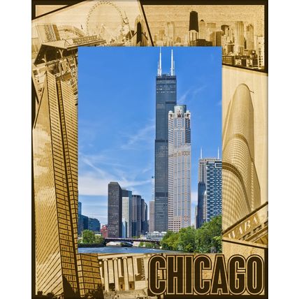 Chicago Landmarks Laser Engraved Wood Picture Frame Portrait (4 x 6)