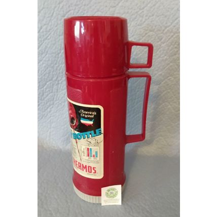 NOS 1985 THERMOS HOT & COLD PINT BOTTLE DARK RED with GRAY BASE