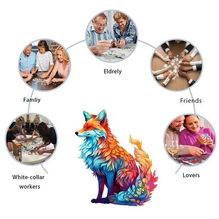 Fox Wooden Puzzle for Jigsaw Lovers, Animal Shape Pieces Stress Relieves Toys