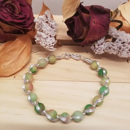 Handmade Sherbet Lime Bead Silver Tone Wire Wrapped Bracelet
