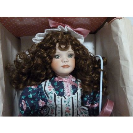 Paradise Galleries 14” Brunette Blue Eye w/Staff, Porcelain LITTLE BO PEEP Doll