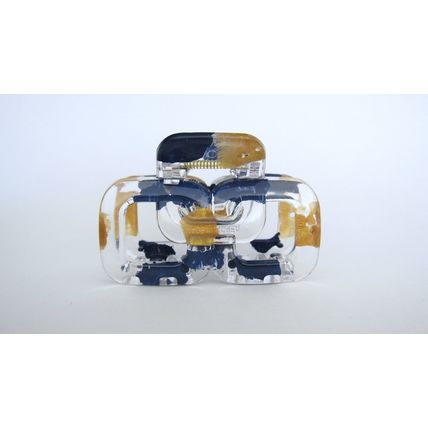 Clear transparent blue and gold rectangle square knot hair claw clip