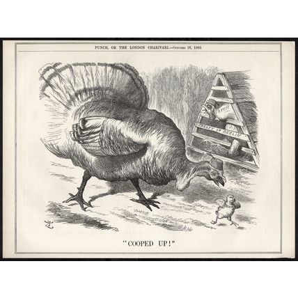 COOPED UP 1889 Sir John Tenniel - Treaty of Berlin Greece Crete PUNCH CARTOON