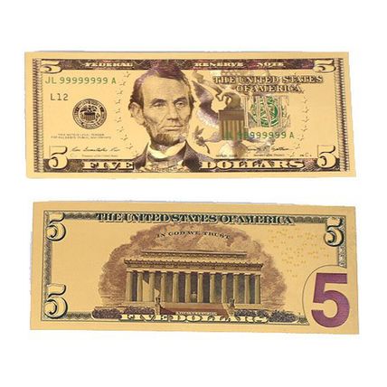 5 Dollar Commemorative Collectible Premium Replica Paper Money Bill 24k Gold ...