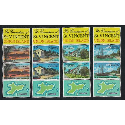 St. Vincent Gren Union Island Mail Schooner Pairs Both Labels 1976 MNH SG#74-77