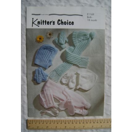 Vintage: Knitters Choice E1169 bonnet, cap, scarf & mittens, DK, birth-18 months