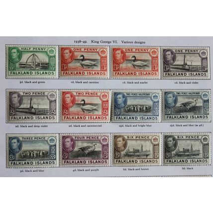 FALKLAND ISLANDS KGVI 1938 DEFINITIVES Inc Shades (20) SG146-163 Mounted Mint