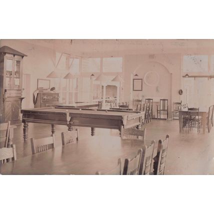 Social Club Pool Billiards Antique Table Common Room Old RPC Postcard