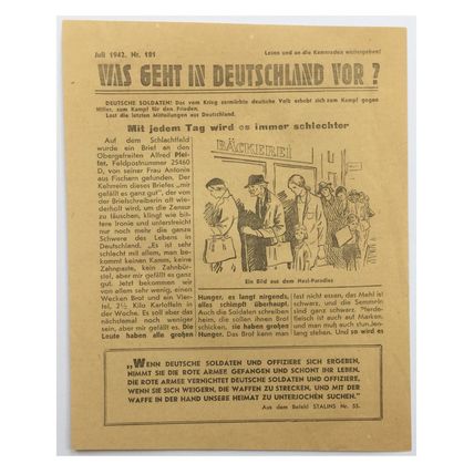 WW2 Soviet/Russian Air Drop Leaflet Illustrated by Erich Weinert. - Code 1675.
