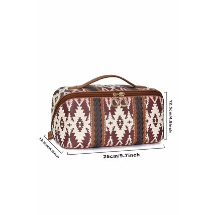 Light French Beige Geometric Braided Print Makeup Bag with Handle