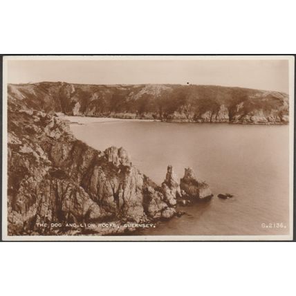 The Dog and Lion Rocks, Guernsey, c.1935 - Valentine's RP Postcard