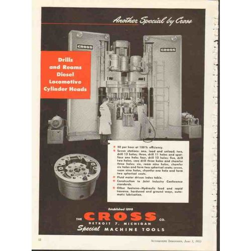 cross company 1953 drills diesel locomotive cylinder heads vintage ad