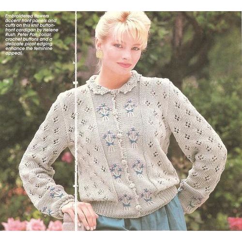 Knit Sweater Pattern Floral Eyelet Cardigan