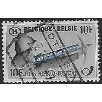 Belgium Pa Mi 22: 10 Fr. grey/blue Parcel Post: Archer and Passenger Train.