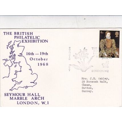 GB 1968 British Philatelic Exhibition FDC Seymour Hall special cancel typed VGC
