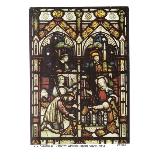 ELY CATHEDRAL NATIVITY WINDOW vintage used postcard 1984 =